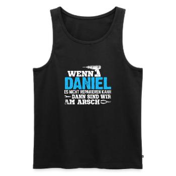 DANIEL - kann es reparieren - Männer Premium Bio Tank Top - Schwarz - Vorne - AI Model Male 178 light (178cm)