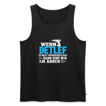 DETLEF - kann es reparieren - Männer Premium Bio Tank Top - Schwarz - Vorne - Michal (187cm)