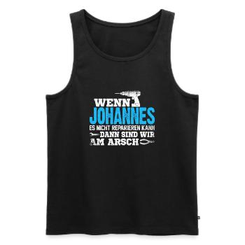 JOHANNES - kann es reparieren - Männer Premium Bio Tank Top - Schwarz - Vorne - AI Model Male 178 light (178cm)