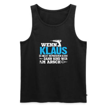 KLAUS - kann es reparieren - Männer Premium Bio Tank Top - Schwarz - Vorne - Michal (187cm)