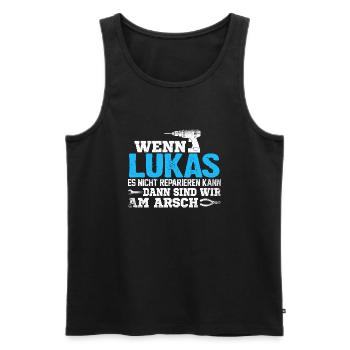 LUKAS - kann es reparieren - Männer Premium Bio Tank Top - Schwarz - Vorne - Michal (187cm)