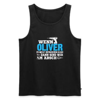 OLIVER - kann es reparieren - Männer Premium Bio Tank Top - Schwarz - Vorne - AI Model Male 178 light (178cm)