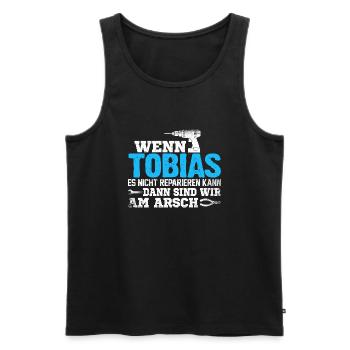 TOBIAS - kann es reparieren - Männer Premium Bio Tank Top - Schwarz - Vorne - Michal (187cm)