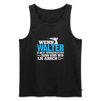 WALTER - kann es reparieren - Männer Premium Bio Tank Top - Schwarz - Vorne - Michal (187cm)
