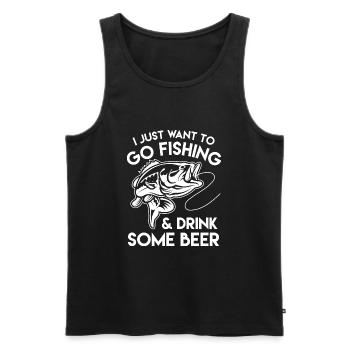 Chemise de pêcheur à la ligne avec citation de bière et cadeau de poisson - Débardeur bio Premium Homme - noir - Devant - AI Model Male 178 light (178cm)