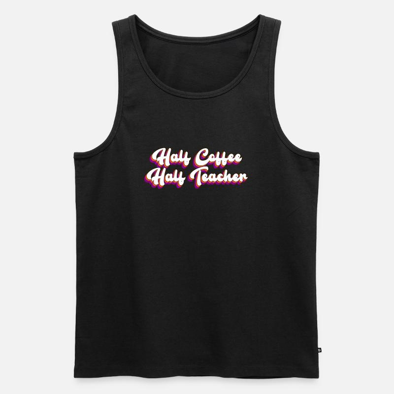 halb Lehrer halb Kaffee - Männer Premium Bio Tank Top - Schwarz