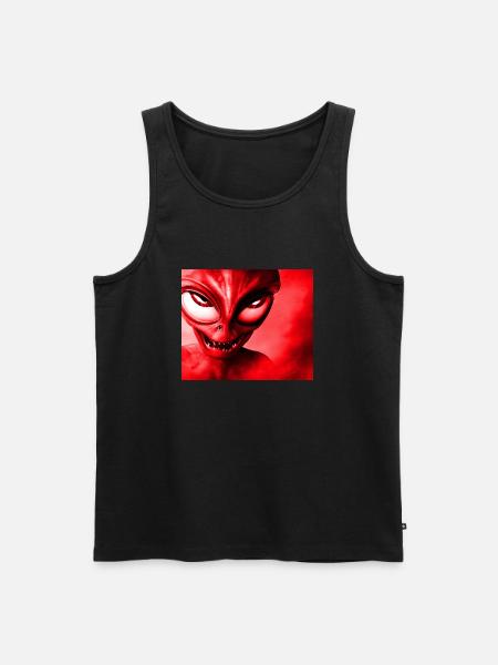 Alien with Sharp Teeth Design - Red - Men's Premium Organic Tank Top - black