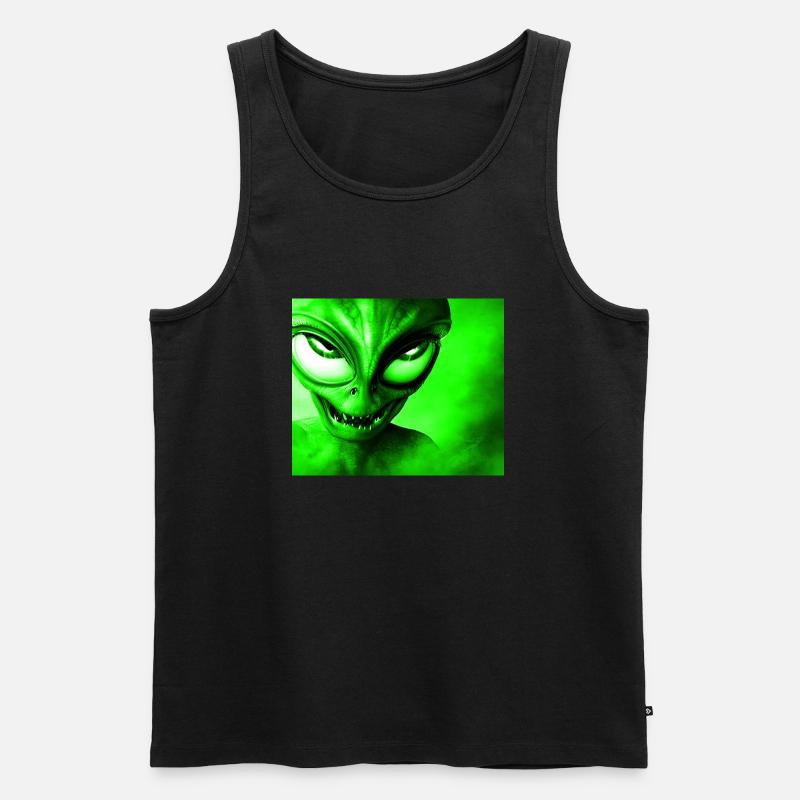 Alien with Sharp Teeth Design - Green - Men's Premium Organic Tank Top - black