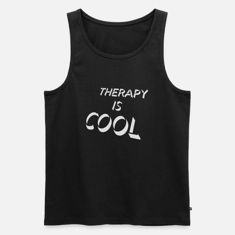 therapy is cool Zitat - Männer Premium Bio Tank Top - Schwarz