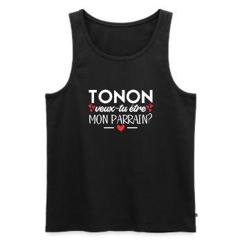 Tonton Veux-tu être Mon Parrain Futur Parrain - Débardeur bio Premium Homme - noir - Devant - Michal (187cm)