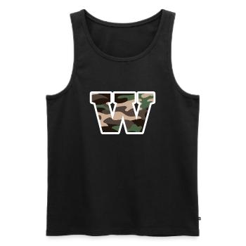 lettre W camouflage militaire-idée cadeau - Débardeur bio Premium Homme - noir - Devant - Michal (187cm)