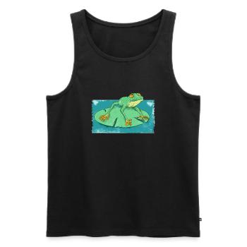 Cute geen frog in a pond - Men's Premium Organic Tank Top - black - Front - AI Model Male 178 light (178cm)