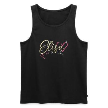 Elisa Nom Prénom Calligraphie Coeur - Débardeur bio Premium Homme - noir - Devant - Michal (187cm)