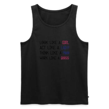 Look Like A Girl - Débardeur bio Premium Homme - noir - Devant - AI Model Male 178 light (178cm)
