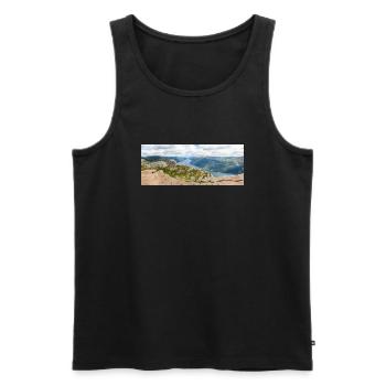 Rock Formations Lysefjord landscape at Prekestolen - Men's Premium Organic Tank Top - black - Front - AI Model Male 178 light (178cm)