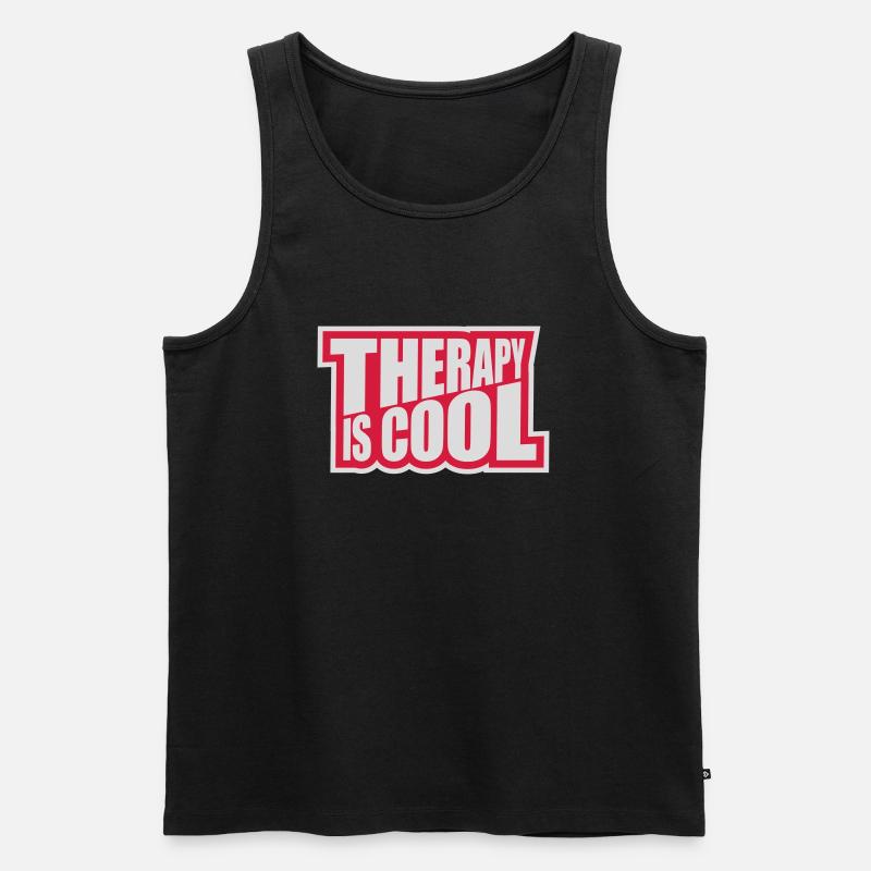 therapy is cool Zitat - Männer Premium Bio Tank Top - Schwarz