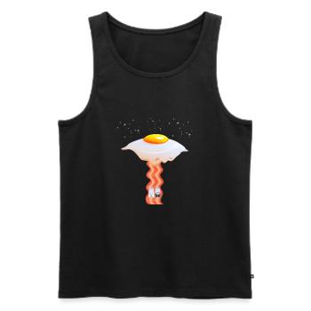 Drôle de design oeuf frit ufo faisceaux poivre sel - Débardeur bio Premium Homme - noir - Devant - AI Model Male 178 light (178cm)