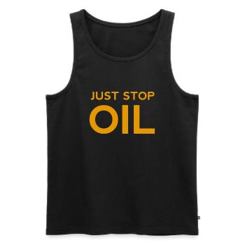 Just Stop Oil T-shirt - Men's Premium Organic Tank Top - black - Front - Michal (187cm)