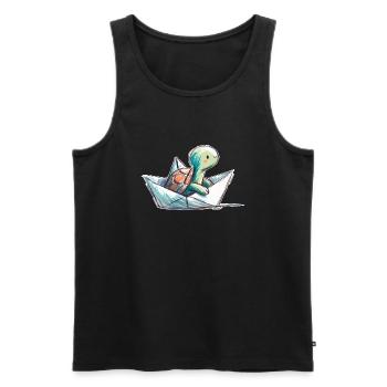 Schildkröte in Papierboot - Männer Premium Bio Tank Top - Schwarz - Vorne - Michal (187cm)