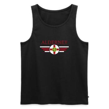 J’aime Aurigny, T-shirt design de style élégance - Débardeur bio Premium Homme - noir - Devant - AI Model Male 178 light (178cm)