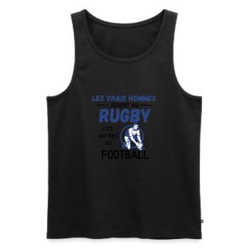 Les vrais hommes jouent au rugby - Débardeur bio Premium Homme - noir - Devant - Michal (187cm)