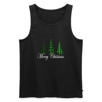 Merry Christmas, Weihnachtsbäume, kariert in grün - Männer Premium Bio Tank Top - Schwarz - Vorne - Michal (187cm)