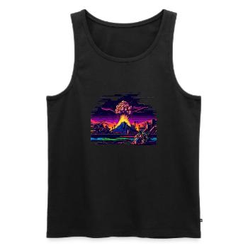 Quand la bombe atomique explose dans le jeu vidéo 8 bits - Débardeur bio Premium Homme - noir - Devant - AI Model Male 178 light (178cm)