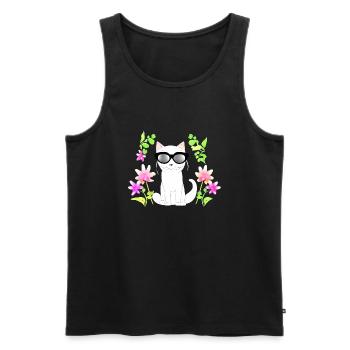 Katze mit blume - Männer Premium Bio Tank Top - Schwarz - Vorne - AI Model Male 178 light (178cm)