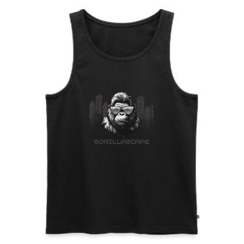 GORILLA SCAPE | Gorilla with Skyscrapers in City - Men's Premium Organic Tank Top - black - Front - AI Model Male 178 light (178cm)