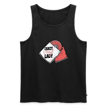 Crazy Vinyl Lady Record Vintage Fan - Men's Premium Organic Tank Top - black - Front - AI Model Male 178 light (178cm)