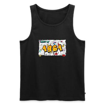 Timeless 1961 Graffiti – 64 Years of Urban Cool - Men's Premium Organic Tank Top - black - Front - AI Model Male 178 light (178cm)