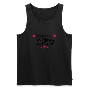 ronde et fiere,message,citations,humour - Débardeur bio Premium Homme - noir - Devant - Michal (187cm)