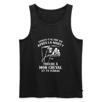 T-shirt équitation - Touche à mon Cheval - Débardeur bio Premium Homme - noir - Devant - Michal (187cm)