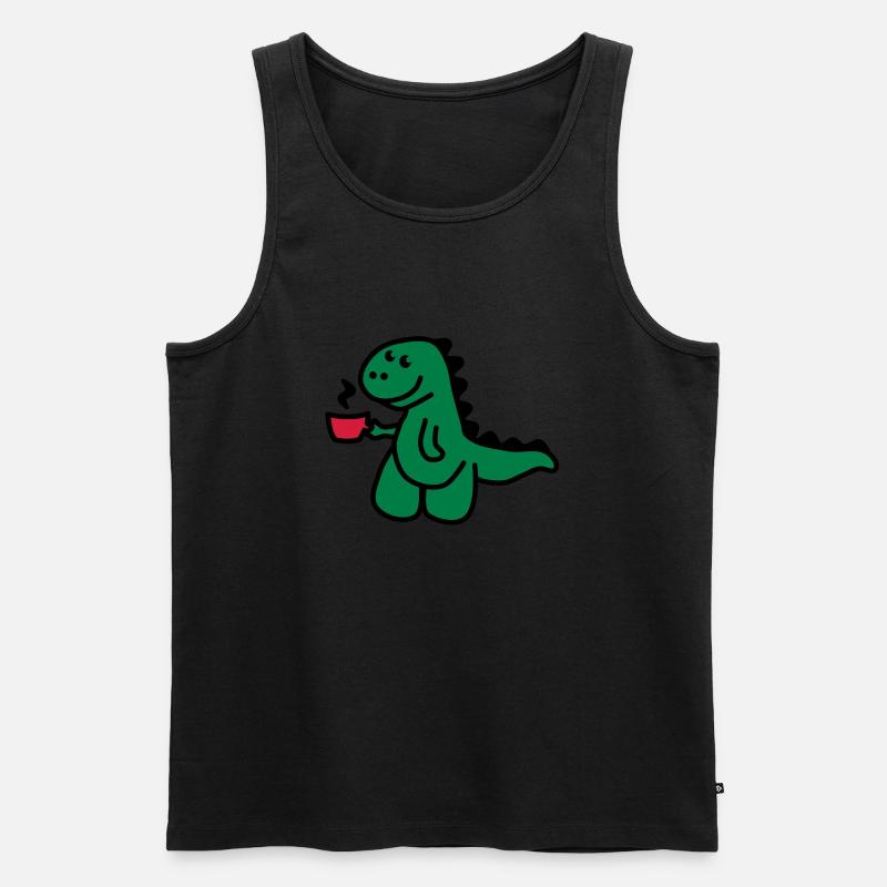 T-Rex liebt seinen Kaffee - Männer Premium Bio Tank Top - Schwarz