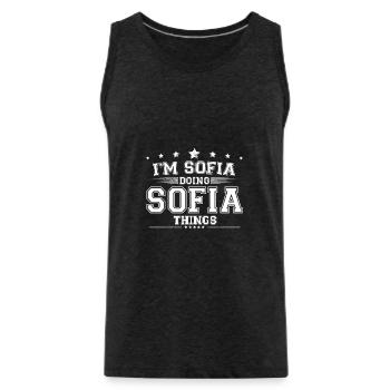 Sofia - Men's Premium Organic Tank Top - charcoal grey - Front - Alexander (188cm)