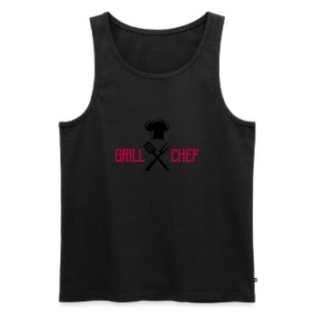cook, cutlery, grill - Men's Premium Organic Tank Top - black - Front - AI Model Male 178 light (178cm)