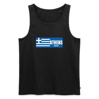 Ville d’Athènes avec drapeau grec - Débardeur bio Premium Homme - noir - Devant - AI Model Male 178 light (178cm)