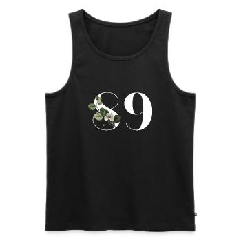 Numéro 89 floral vert - 89e anniversaire floral - Débardeur bio Premium Homme - noir - Devant - Michal (187cm)