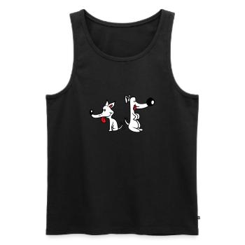 2 chiens gros nez excité mouvement - Débardeur bio Premium Homme - noir - Devant - AI Model Male 178 light (178cm)