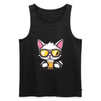 Chat Après-Ski Bière Bande Dessinée - Débardeur bio Premium Homme - noir - Devant - AI Model Male 178 light (178cm)