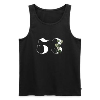 Numéro 53 floral vert - 53e anniversaire floral - Débardeur bio Premium Homme - noir - Devant - AI Model Male 178 light (178cm)