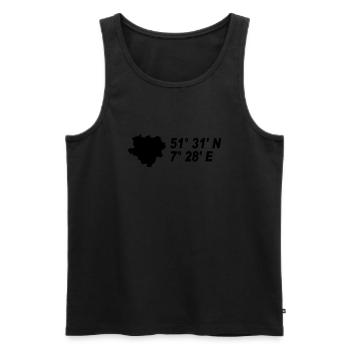 coordonnées de ville de Dortmund décrites - Débardeur bio Premium Homme - noir - Devant - AI Model Male 178 light (178cm)