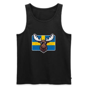 Elch mit Sonnenbrille und schwedischer Flagge - Männer Premium Bio Tank Top - Schwarz - Vorne - Michal (187cm)