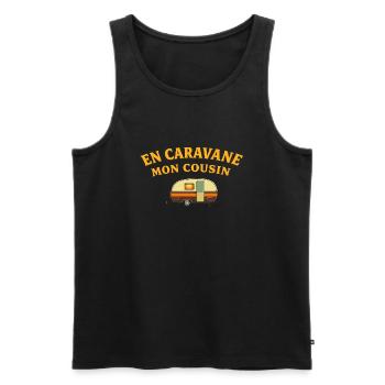 En caravane, Mon cousin - Débardeur bio Premium Homme - noir - Devant - AI Model Male 178 light (178cm)