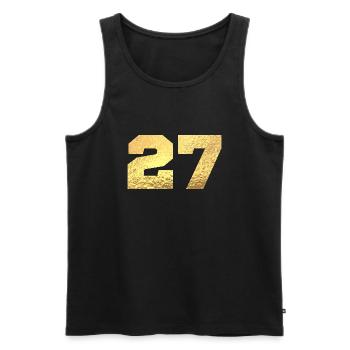 Numéro 27 paillettes doré - 27e anniversaire - Débardeur bio Premium Homme - noir - Devant - AI Model Male 178 light (178cm)