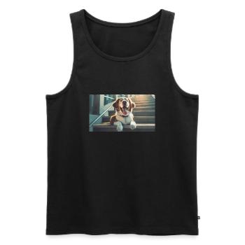 Cute animals chilling – dog on stairs - Men's Premium Organic Tank Top - black - Front - Michal (187cm)