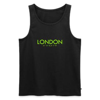 London - Coordinates - Latitude - Longitude - GB - Men's Premium Organic Tank Top - black - Front - AI Model Male 178 light (178cm)