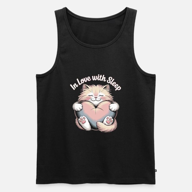 Süßes Katzen Design mit Herz - Männer Premium Bio Tank Top - Schwarz