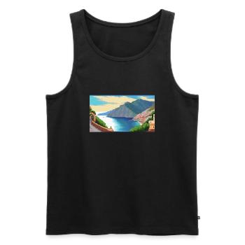 Côte amalfitaine, Italie - Pixel Art - Débardeur bio Premium Homme - noir - Devant - Michal (187cm)