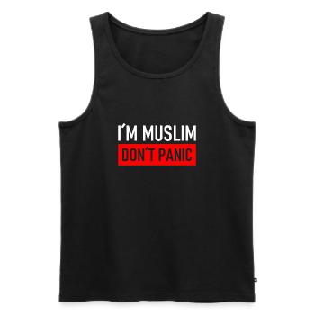 I´m Muslim - Don´t Panic - Moslem - Muslime - Männer Premium Bio Tank Top - Schwarz - Vorne - AI Model Male 178 light (178cm)